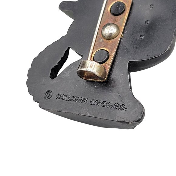 Hallmark Cards Halloween Black Kitty Cat Brooch Pin Plastic Signed Vintage - Picture 6 of 8